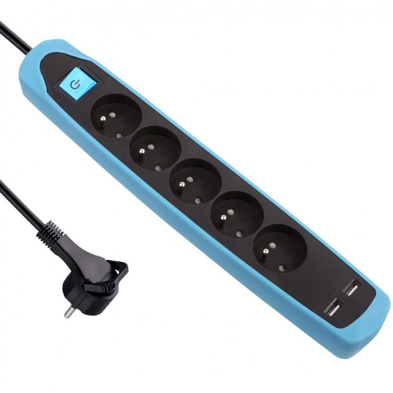 ⇒ Base multiple silicona 5t+2usb cable 2m negro/azul ▷ Precio. ▷ Comprar  con los Mejores Precios. Ofertas online