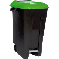 Contenedor residuos tayg negro 120 litros con pedal ruedal tapa verde
