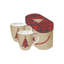 Taza mug bone china 0,25cl set 2 unidades tartan tree red