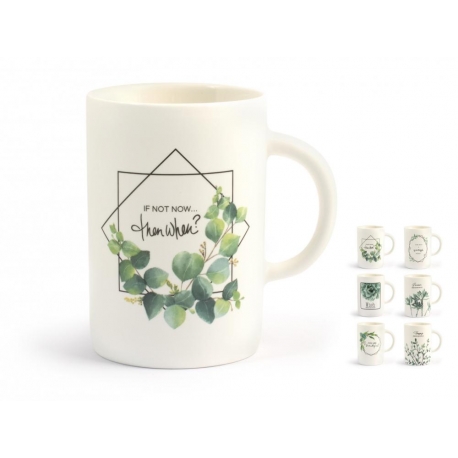 Taza mug porcelana new bone china hojas