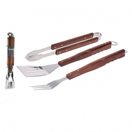 Set accesorios barbacoa non inox mango madera