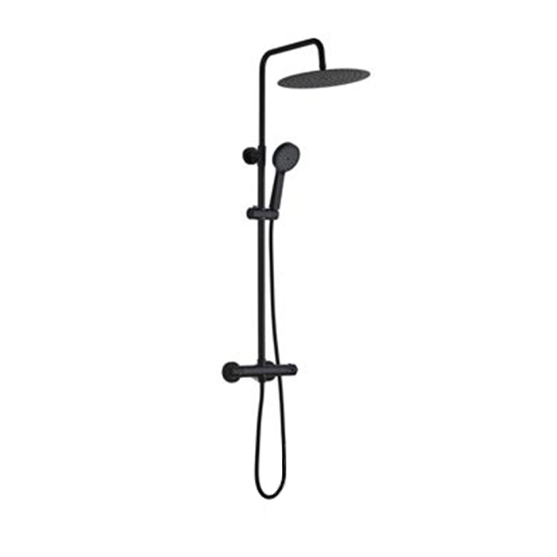 Columna de ducha termostática FER para ducha y bañera con grifo  termostático con repisa de cristal. Tubo extensible de 90 a 124cm