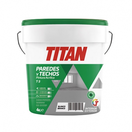 Pintura acrilica titan t3 interiores mate blanco 4l