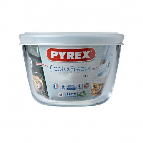 Taper vidrio redondo pyrex cook and freeze 15x10cm