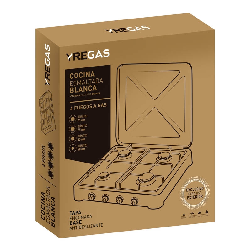 ⇒ Cocina a gas 4 fuegos yregas con tapa blanca ▷ Precio. ▷ Comprar con los  Mejores Precios. Ofertas online