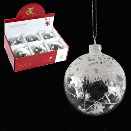 Bola navidad estrella cristal plata 6 cm