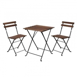 Set mesa plegable metal y madera 55x54cm + 2 sillas plegables