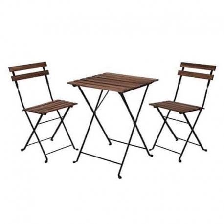 Set mesa plegable metal y madera 55x54cm + 2 sillas plegables