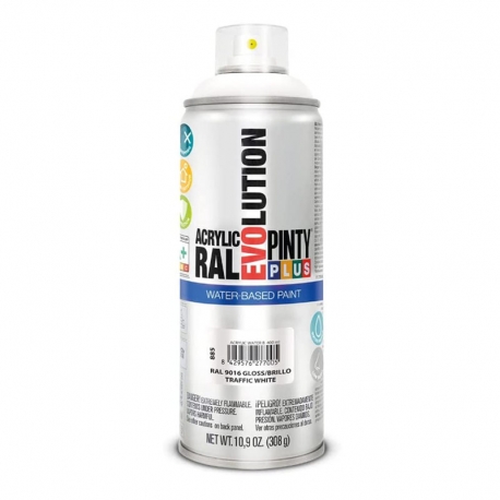 Pintura spray acrilica pintyplus base agua blanco trafico brillo 520ml