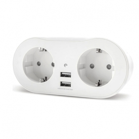Enchufe de pared garza smart wifi + 2 tomas + 2 usb blanco