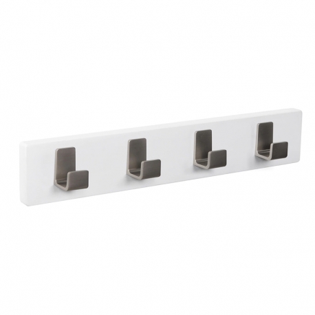 Percha pared nesu 4 ganchos inox mate madera blanca 5,2cm