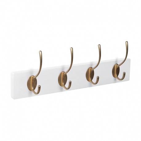 Percha pared nesu 4 ganchos oro inca madera blanca 6,4cm