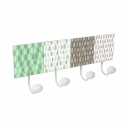 Percha pared nesu 4 pomos porcelana blanco madera hojas verde marron 40cm