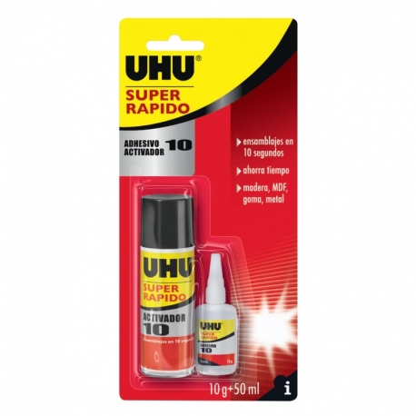 Adhesivo instantaneo uhu activador super rapido 10g + 50ml