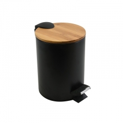 Cubo de baño spirella pedal bambu negro 3l
