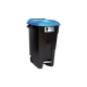 Contenedor residuos tayg negro 120 litros con pedal rueda tapa azul