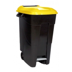 Contenedor residuos tayg negro 120 litros con pedal ruedal tapa amarilla