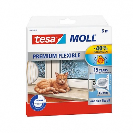 Burlete para ventana tesa moll silicona blanco premium flexible 6mx9mm