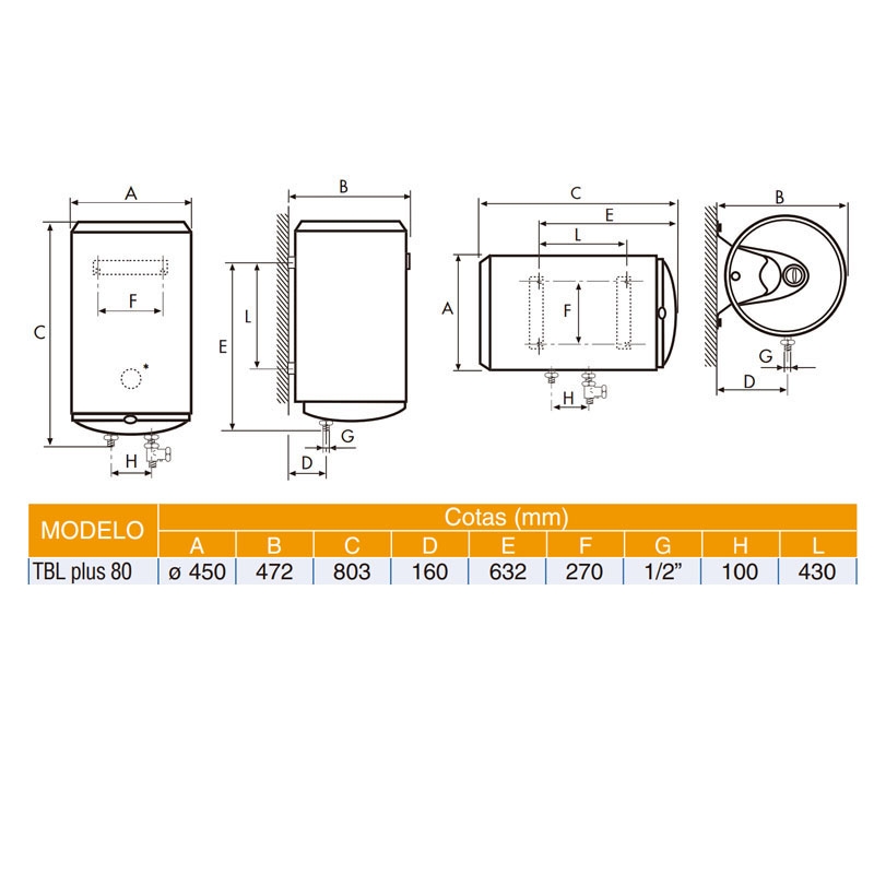 Termo eléctrico 80 litros TBL Plus