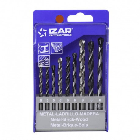 Juego de brocas izar 1460 para pared-metal-madera 5 a 8mm 9 piezas