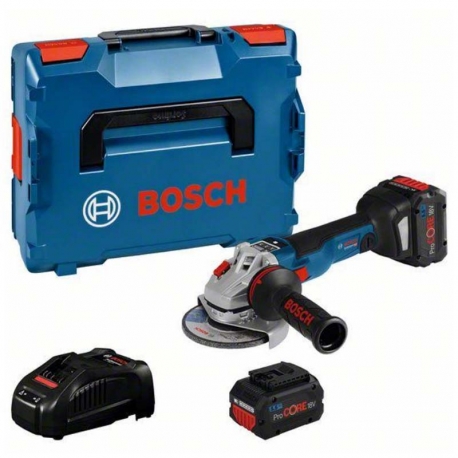 Miniamoladora bosch bateria gws 18v-10 sc + 2 baterias procore 18v 5.5ah + cargador gal 1880 cv + l-boxx 136 + accesorios