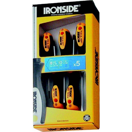 Juego destornillador 5 piezas ironside boca plana x3 + boca phillips x2