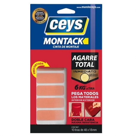 Tiras doble cara ceys montack agarre total 48x18mm 10 tiras