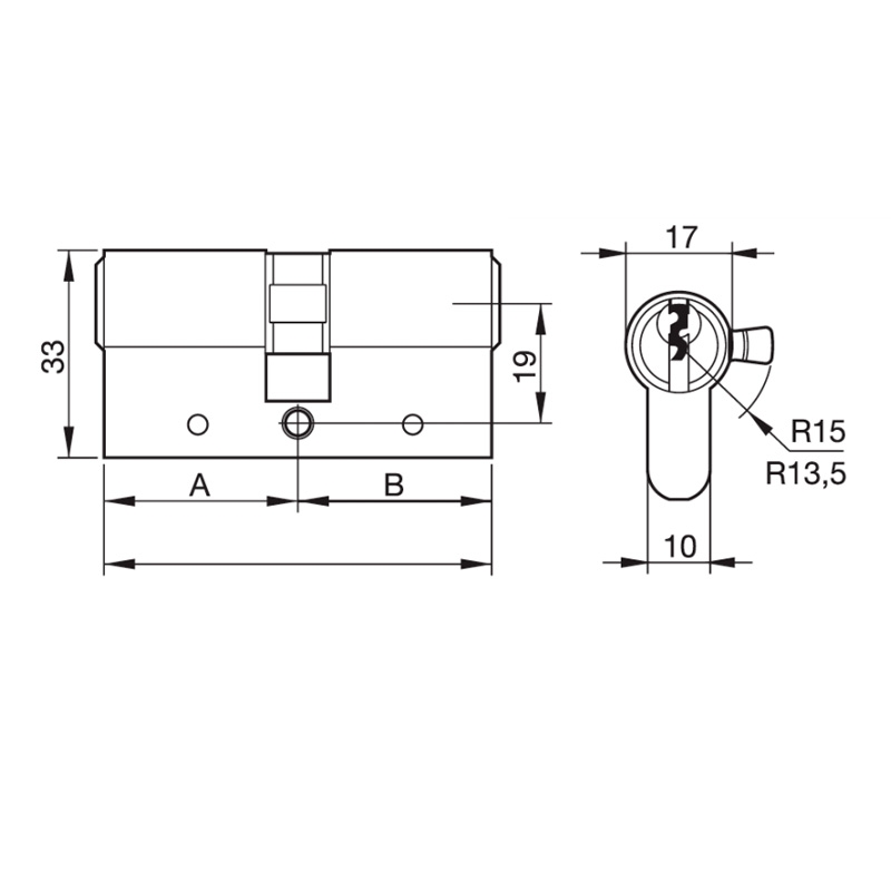 ⇒ Cilindro de seguridad kylate doble embrague laton 30-40mm 15mm