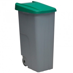 Cubo de basura con asas metálicas y tapa, plástico resistente, contenedor  de residuos, papelera, reciclaje, industri