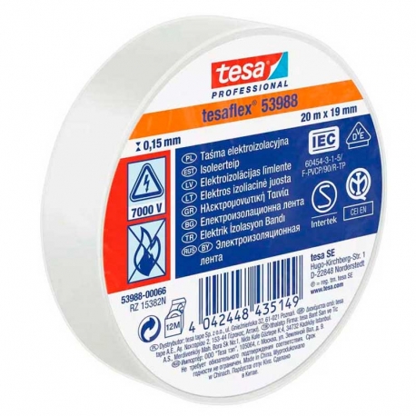 Cinta aislante tesaflex 53988 20mx19mm blanco