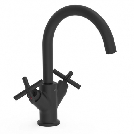 Bimando lavabo tres mont blanc alto con volantes negro mate 28320301nm