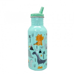 Botella inox nerthus 500ml infantil con pajita dinosaurios