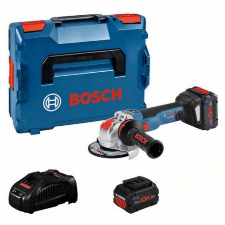 Miniamoladora bosch bateria x-lock gwx 18v-10 sc + 2 baterias procore 5.5ah + cargador gal 1880 cv + l-boxx 136