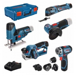 Kit 12v bosch gsr 12v-15 fc + gop + gho + gws + gst + gba 2 2.0ah + 3.0ah + gal + xl-boxx