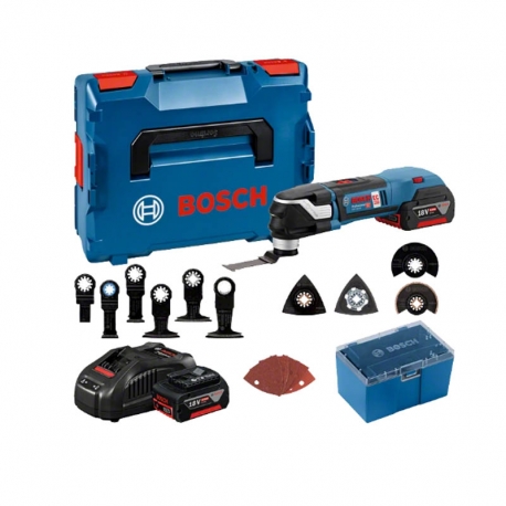 Multiherramienta a bateria bosch gop 18v-28 + 2 gba 5ah + gal 1880 cv + l-boxx 136 + accesorios