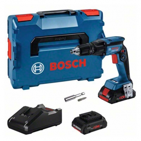 Atornillador a bateria bosch gtb 18v-45 + 2 baterias procore 18v 4ah + cargador rapido gal 18v-40 + l-boxx 136