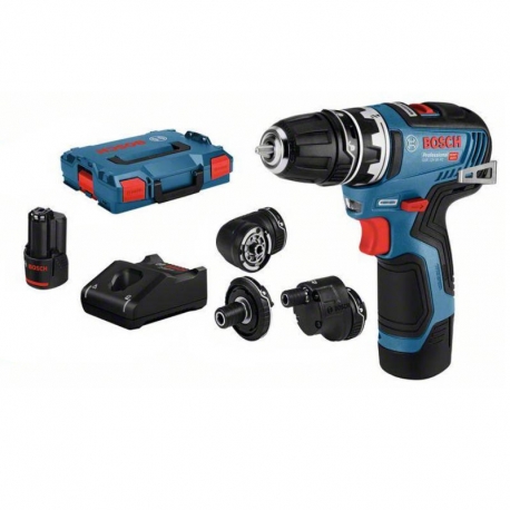 Atornillador a bateria bosch gsr 12v-35 fc + 2 gba 12v 3ah + gal 12v-40 + l-boxx 102 + adaptadores