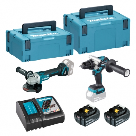 COMBO MAKITA DLX2413TJ - dhp486+DGA504ZL 18V LXT 5Ah 2 bat. MakPac