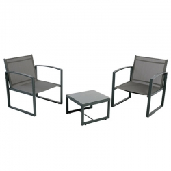CONJUNTO JARDIN MESA ACERO Y 2 SILLONES TEXTILENE ANTRACITA