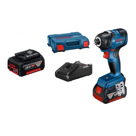 Atornillador de impacto a bateria bosch gdr 18v-200 + 2 gba 18v 4ah + gal 18v-40 + l-case