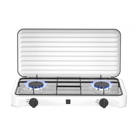 Cocina camping gas con tapa 2 fuegos