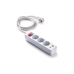 Base multiple con interruptor blanca 3 tomas+2usb 1,5mt