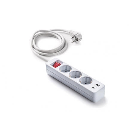 Base multiple con interruptor blanca 3 tomas+2usb 1,5mt