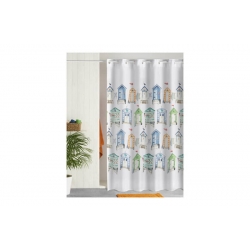 CORTINA BAÑO ESTAMPADO CASITAS 180 X 200 CM POLIESTER