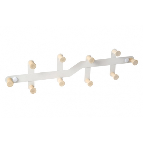 PERCHA PARED MADERA NATURAL 430 MM 10 GANCHOS BLANCO