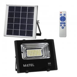 PROYECTOR LED SOLAR MATEL RECARGABLE 8-40W LUZ FRIA 6400K 900 LUMENS NEGRO