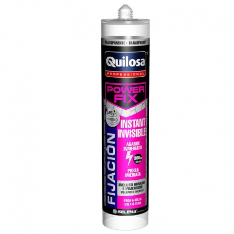 Adhesivo montaje sellador quilosa power fix instant invisible 295ml transparente