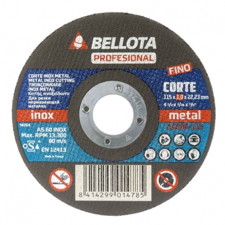 Disco abrasivo corte fino metal bellota 50300-115