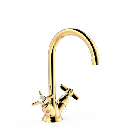 Grifo bimando tres clasic para lavabo oro 24210901or