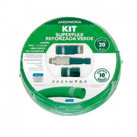 Manguera jardin green plus superflex verde Ø15mm 15m + accesorios